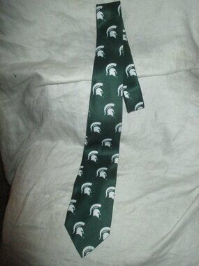 Michigan State Spartans Neck Tie Green Spartan Logo Pattern College